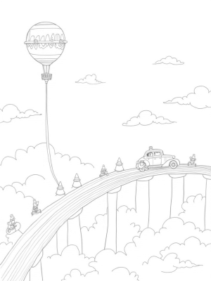 Floating Vintage Cars and a Taxi Balloon in a Cloud City