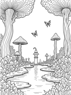 Mushroom Trees and Moonlit Pond