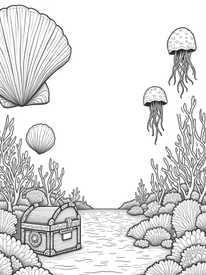 Underwater Garden with Giant Seashells and Jellyfish