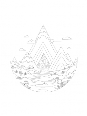 Vibrant Geometric Landscape with Triangles and Playful Animals