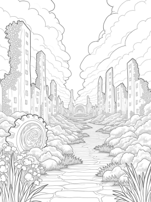Crumbling Cityscape with Giant Gear and Titan Shadow