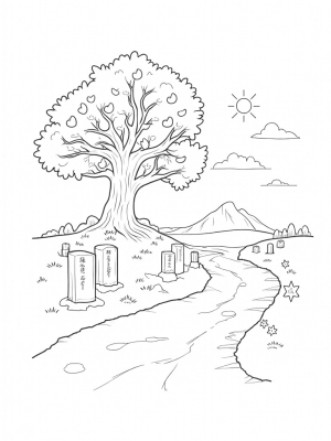 Ancient Tree with Glowing Fruit and Serene River