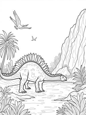 Stegosaurus Grazing in a Prehistoric Jungle