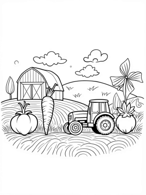 Patchwork Farm with Giant Veggies and a Ladybug Tractor