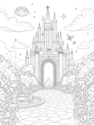 Crystal Castle with Colorful Butterflies and a Swan Fountain