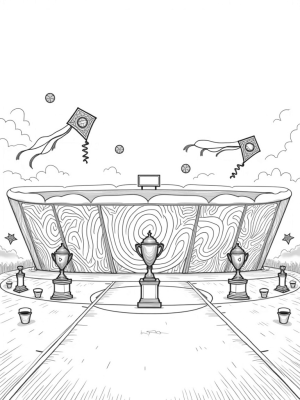 Soccer Ball Stadium with Trophies and Kites