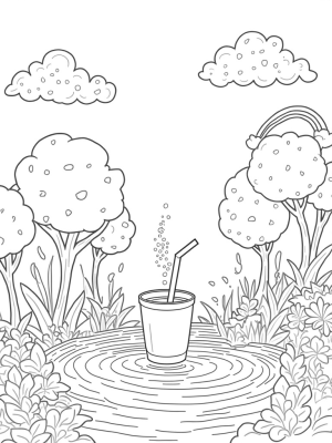 Boba Tea Garden with Tapioca Trees and Rainbow Straws