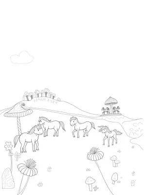 Colorful Ponies Grazing in a Magical Meadow