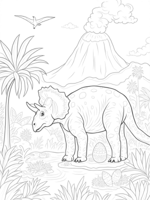 Triceratops and Prehistoric Jungle Scene
