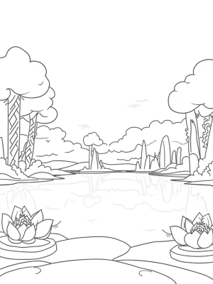 Tranquil Lake with Geometric Trees and Floating Islands