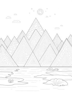 Kaleidoscopic Mountain Range with Triangular Clouds