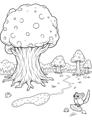 Giant Mushrooms and a Curious Owl in the Forest