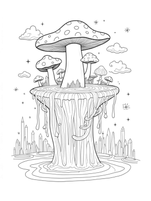 Floating Island with a Giant Mushroom and Cascading Waterfalls