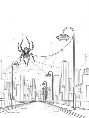 Urban Skyline with Spider Street Lamps