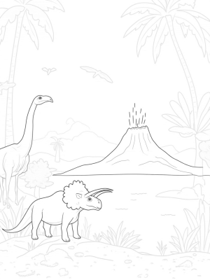 Triceratops and Brachiosaurus in a Prehistoric Jungle