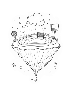 Floating Island Soccer Ball with Tennis Rackets and Basketball Hoop