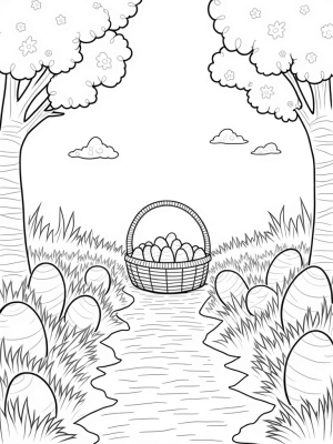 Oversized Eggs and Carrot Trees in a Colorful Garden