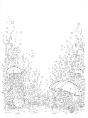 Underwater Garden with Jellyfish Coral and Playful Seahorses