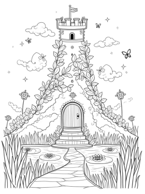 Castle Tower Surrounded by Oversized Flowers