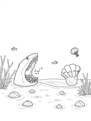 Shark-Shaped Coral Reef with Colorful Sea Life
