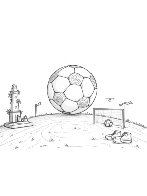 Giant Soccer Ball and Whistle on a Grassy Hill
