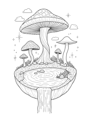 Floating Island with Stained Glass Mushrooms and a Spiraling Tree
