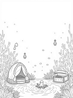 Underwater Garden with Fish Lanterns and a Playful Octopus