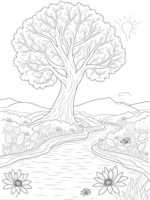 Ancient Tree in a Tranquil Garden