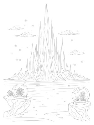 Crystalline Ice Palace Surrounded by Snowflakes