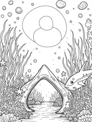 Underwater Garden with Playful Sharks and Giant Seashells