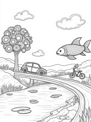 Colorful Fish Cars in a Whimsical Cityscape