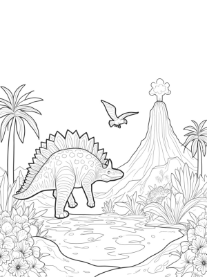 Stegosaurus Under the Waterfall in a Prehistoric Jungle