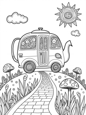 Giant Teapot Bus on a Flower Hill