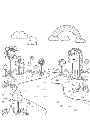 Colorful Ponies and Giant Flowers in a Dreamy Meadow