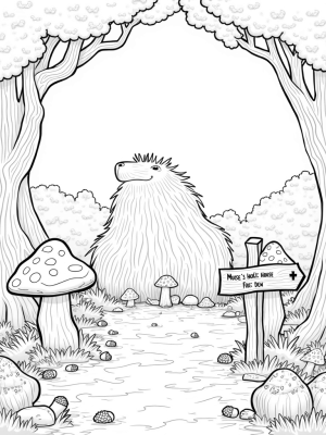 Magical Forest Clearing with Gruffalo Rock and Colorful Mushrooms