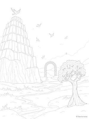 Ancient Tablets Towering Over a Lush Valley
