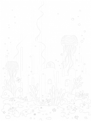Underwater Garden with Seashell Towers and Jellyfish