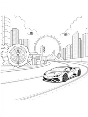 Futuristic Lamborghini on a Colorful Racetrack