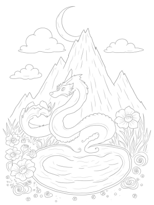 Majestic Dragon Coiled Around a Crystal Mountain