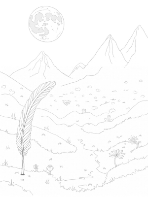 Colossal Flowers and a Giant Quill in a Dreamy Landscape