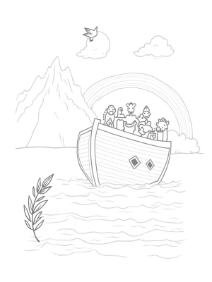 Noah's Ark with Rainbow and Animals