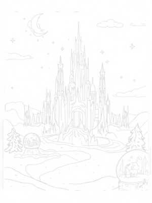 Icy Palace with Snowflake Spires and Winter Animals