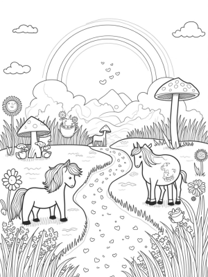 Ponies Grazing in a Starry Meadow