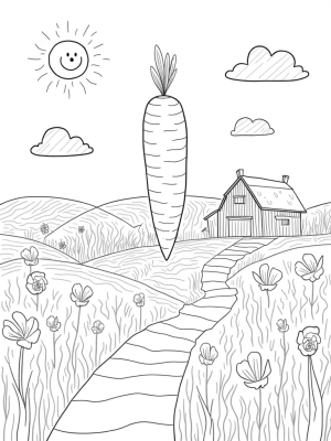 Giant Spiraled Carrot and Cheesy Barn in a Colorful Farm Scene