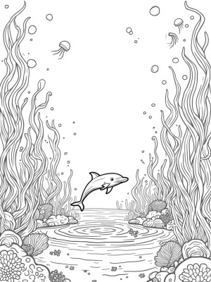 Underwater Garden with Dolphin and Jellyfish