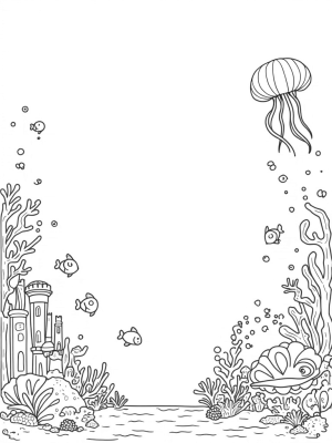Underwater Garden with Coral Castles and Playful Sea Creatures