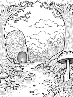 Whimsical Forest with Animal-Shaped Trees and Gruffalo Rock