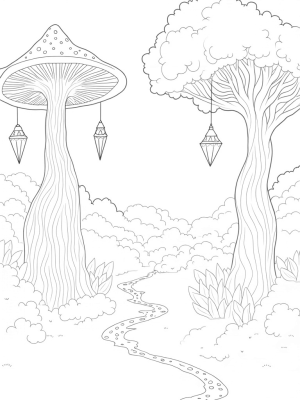 Mushroom Forest with Glowing Lanterns and Stardust River