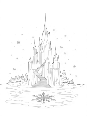 Crystalline Ice Palace with Giant Snowflake and Frosty Trees