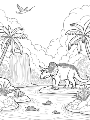 Triceratops in a Prehistoric Jungle